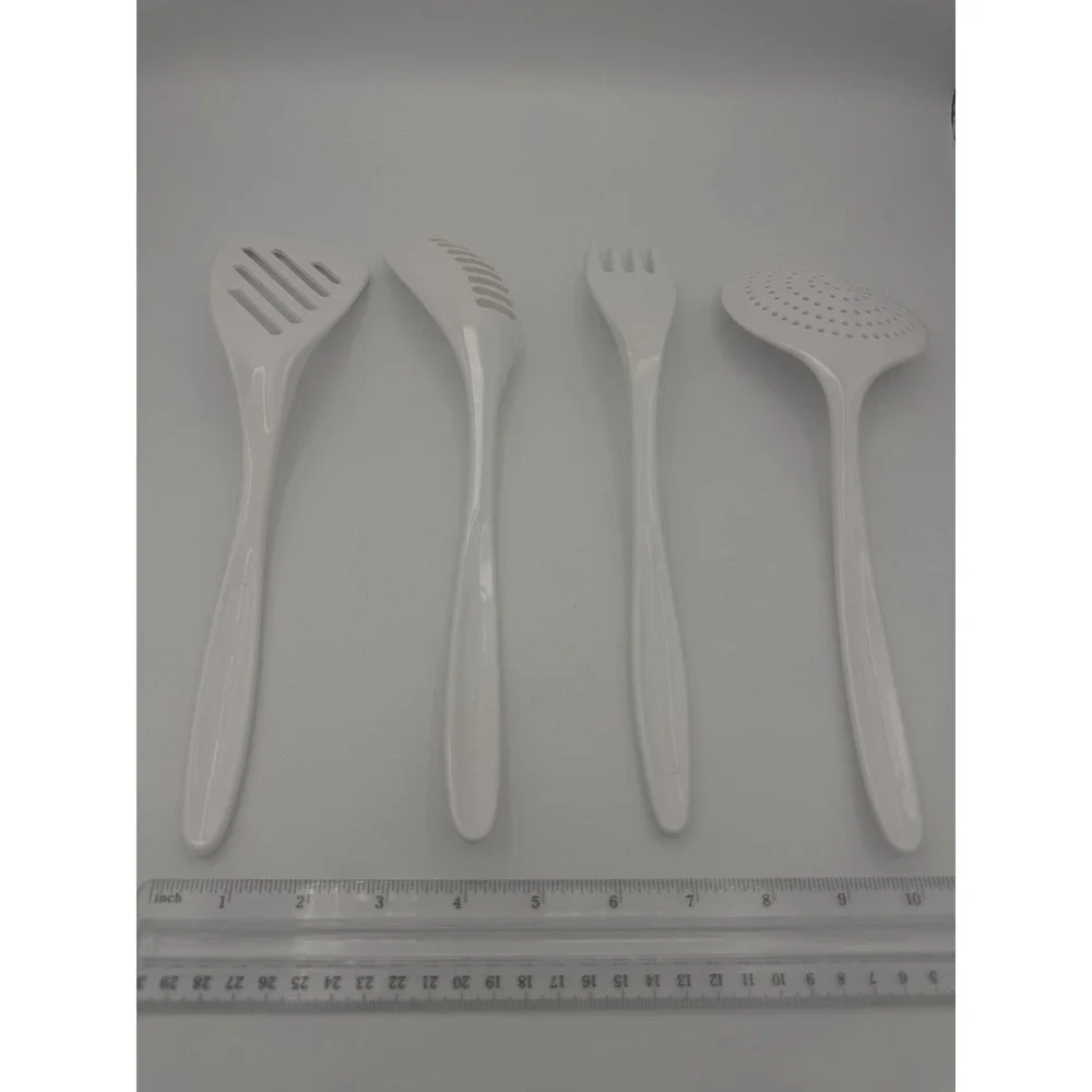 Vintage White Melamine Kitchen Utensil Set Spatula Pasta Server Fork Skimmer